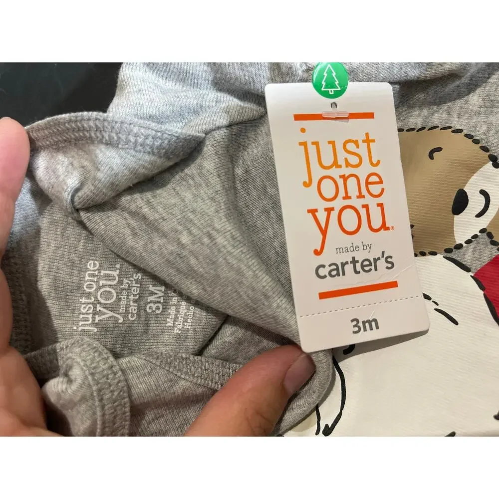 Carter's Infant Gray Reindeer Christmas Bodysuit Baby Creeper NEW 3 months